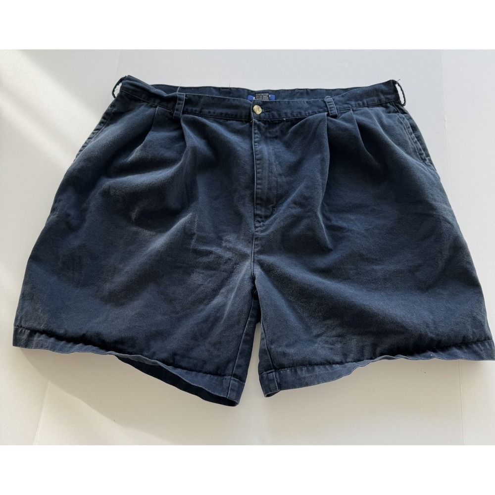 IZOD Pleated Dress Shorts Mens 42 Navy Blue Relaxed Fit Golf Casual Chino
